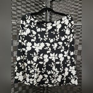 Gnu Black Cream Applique Style Floral Flare Skirt L